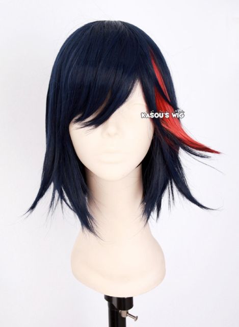 Kill la Kill Matoi Ryuko dark blue with highlighted red 38cm short layers cosplay wig ( SP10 )