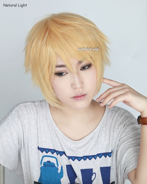 S-1 / SP01>> 31cm / 12.2" pastel yellow blonde short layered wig easy to style . Tangle Resistant fiber