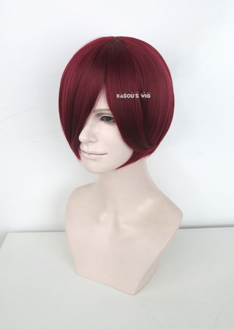 S-2 /  KA043 Carmine red short bob smooth cosplay wig with long bangs
