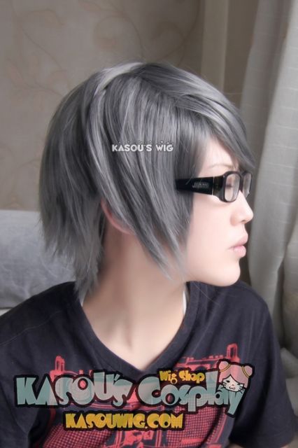 Persona 4 Narukami Yu short smooth dark gray cosplay wig with side bangs  KA005