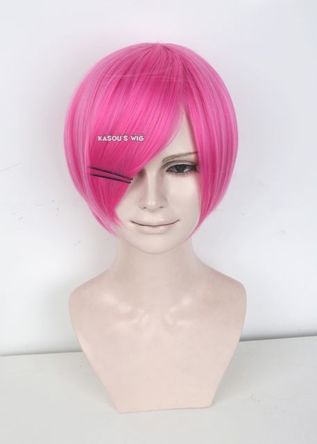 S-2 /  KA035 deep pink short bob smooth cosplay wig with long bangs . Hiperlon fiber