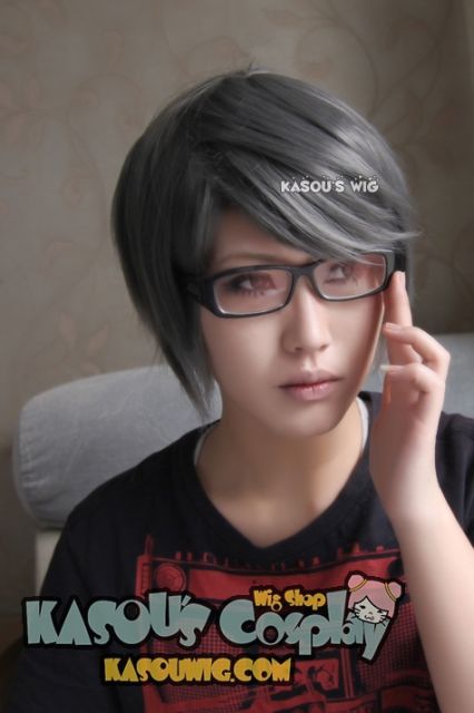 Persona 4 Narukami Yu short smooth dark gray cosplay wig with side bangs  KA005