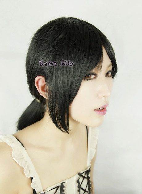 40cm / 15.7" Shingeki No Kyojin / Attack on Titan Ymir 40cm shoulder length black ponytail cosplay wig ( KA032 )