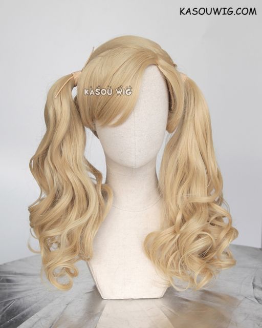 Persona 5 Takamaki Ann sand blonde pigtails wavy cosplay wig . lolita wig