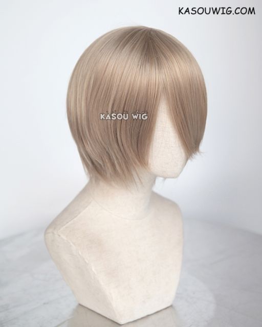 S-2 / KA015 ash blonde short bob smooth cosplay wig with long bangs . Hiperlon fiber