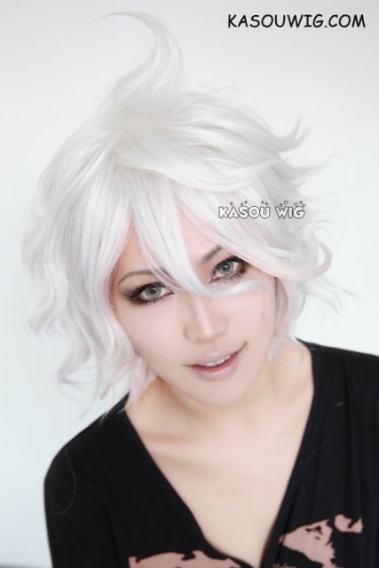 Danganronpa Komaeda Nagito short curly silver white pink ombre cosplay wig