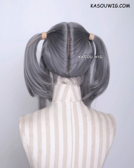 M-2/ KA004 ┇ 50CM / 19.7" gray  pigtails base wig with long bangs.