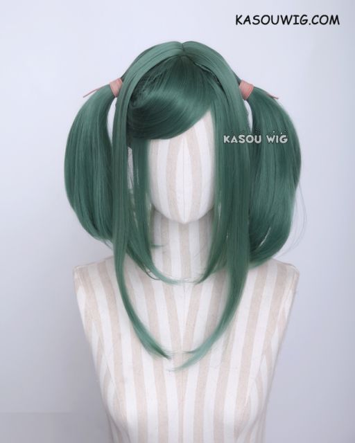 M-2/ KA065 ┇ 50CM / 19.7" dark olive green pigtails base wig with long bangs.