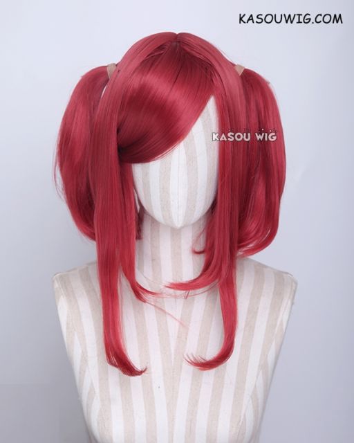 M-2/ KA042 ┇ 50CM / 19.7" apple red  pigtails base wig with long bangs.