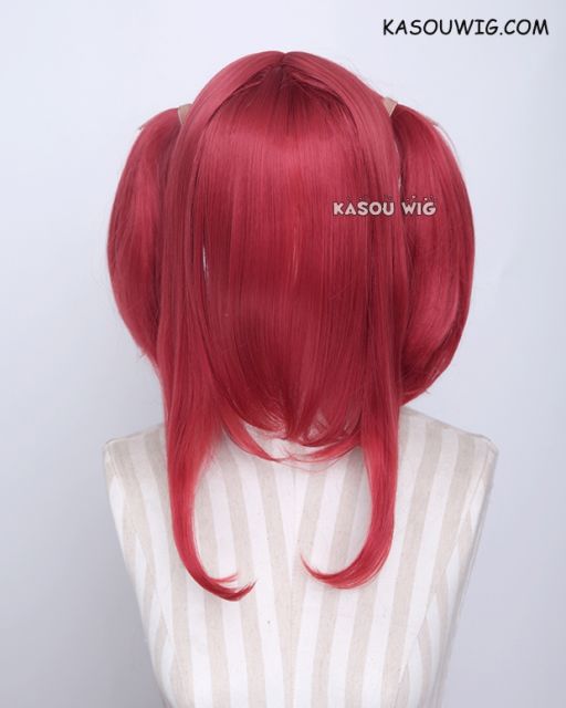 M-2/ KA042 ┇ 50CM / 19.7" apple red  pigtails base wig with long bangs.