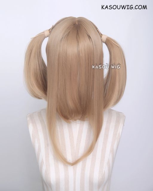 M-2/ KA017 50CM / 19.7" dark natural blonde pigtails base wig with long bangs.