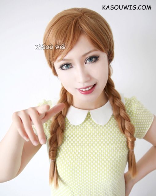 Frozen Queen Anna honey brown long braids cosplay wig with highlighted blonde hair