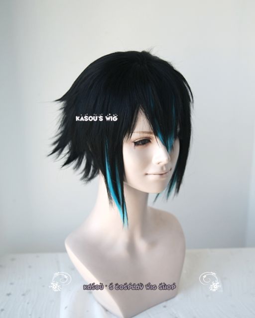 StarFighter Cain short black layered wig with blue highlited clips