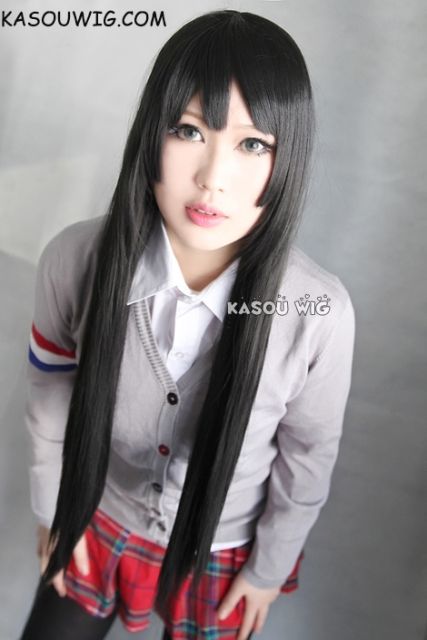K-on! Mio Akiyama hime cut 80cm long straight black cosplay wig lady wig hime cut