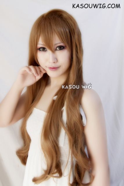 90cm / 35.5" TIGER × DRAGON!  Toradora!  Aisaga Taiga long brown curly  wave cosplay wig. short bangs . lolita wig .