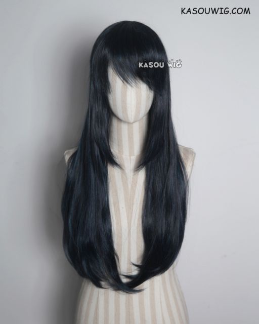 L-2 / KA052 black blue 75cm long straight wig . Hiperlon fiber
