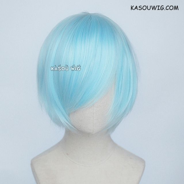 S-2 / KA045 Light Cyan short bob smooth cosplay wig with long bangs . Hiperlon fiber