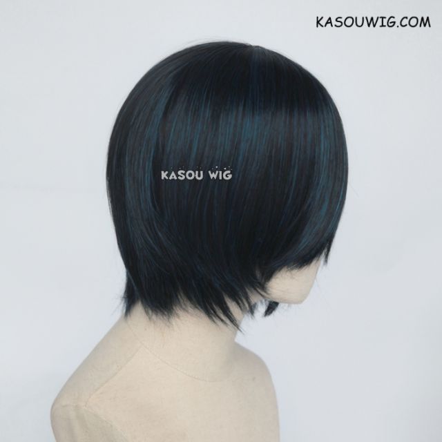 S-2 / KA052 black blue short bob smooth cosplay wig with long bangs