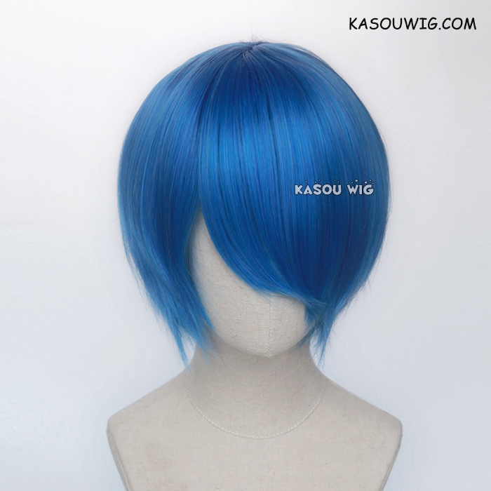 S 2 KA048 Dodger Blue short bob smooth cosplay wig with long