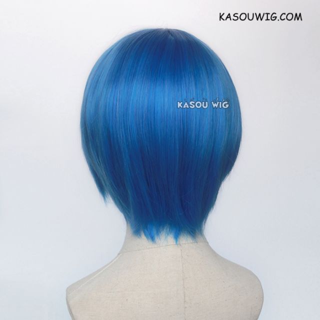 S-2 /  KA048 Dodger Blue short bob smooth cosplay wig with long bangs . Hiperlon fiber