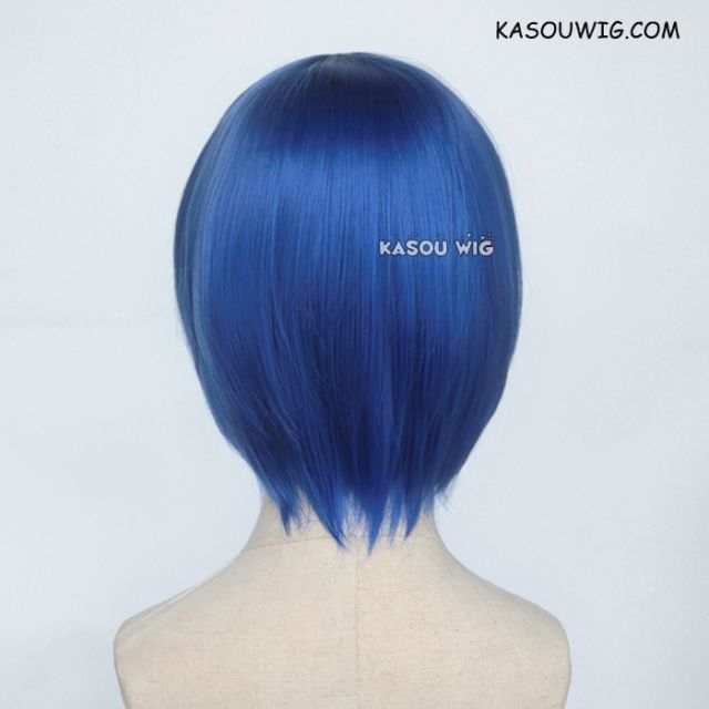 S-2 / KA050 royal blue short bob smooth cosplay wig with long bangs . Hiperlon fiber