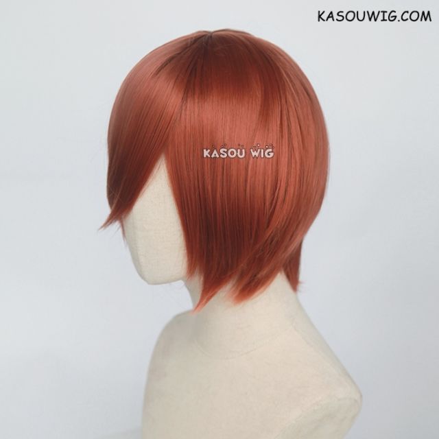 S-2 / KA022 Copper Penny short bob smooth cosplay wig with long bangs . Hiperlon fiber