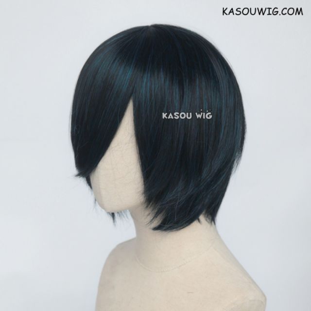 S-2 / KA052 black blue short bob smooth cosplay wig with long bangs