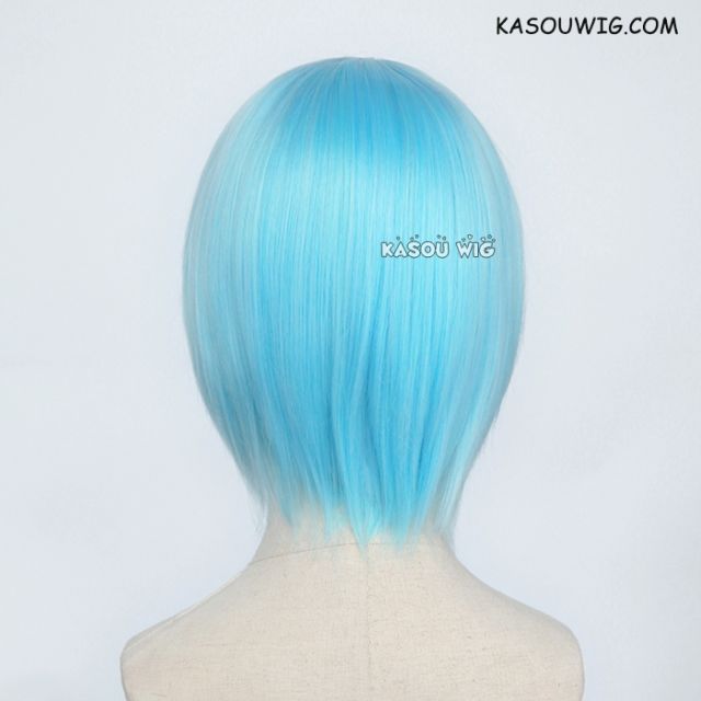 S-2 / KA046 light blue short bob smooth cosplay wig with long bangs . Hiperlon fiber