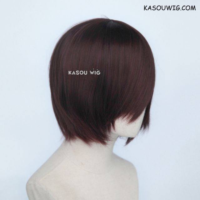 S-2 / KA058 dark reddish brown short bob smooth cosplay wig with long bangs