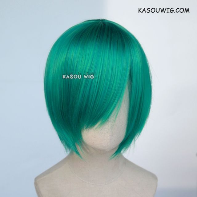 S-2 / KA062 emerald green smooth cosplay wig with long bangs . Hiperlon fiber