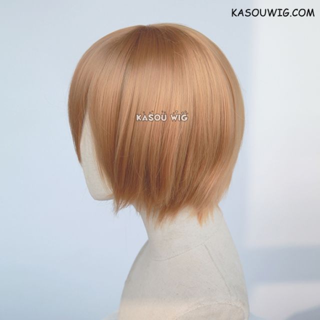 S-2 / KA018 ginger orange short bob smooth cosplay wig with long bangs . Hiperlon fiber