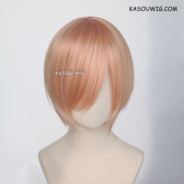 S-2 / SP20 peach pink short bob smooth cosplay wig with long bangs