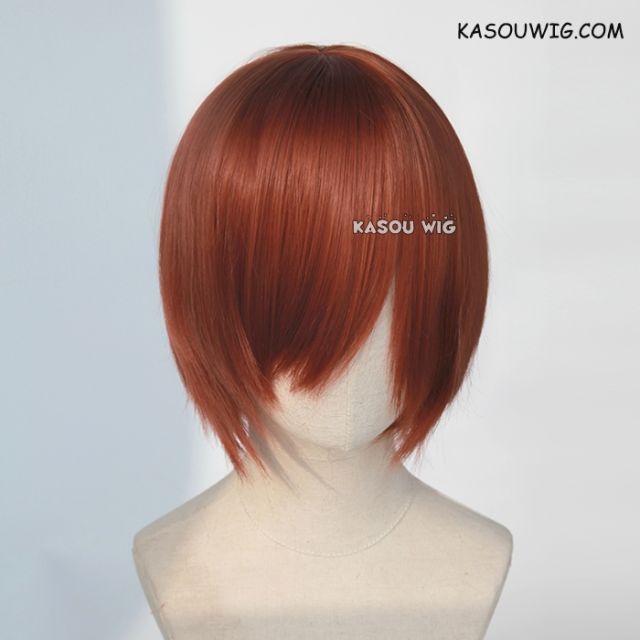 S-2 / KA044 Burnt umber red short bob smooth cosplay wig with long bangs
