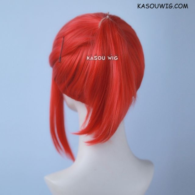 S-3 /  KA040 vermillion red ponytail base wig with long bangs.