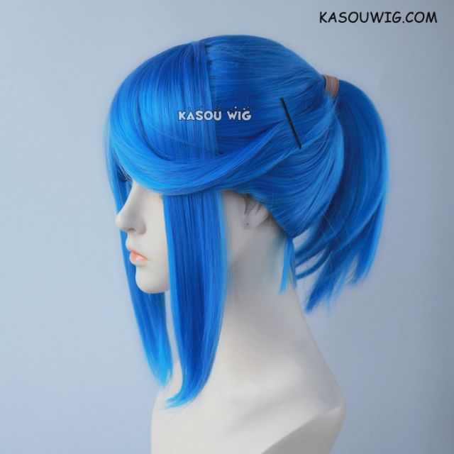 S-3 / KA048 Dodger Blue  ponytail base wig with long bangs.