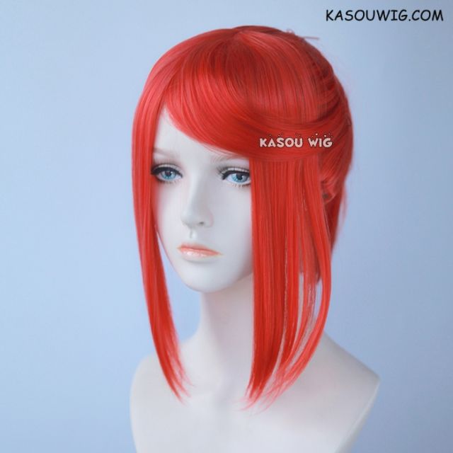 S-3 /  KA040 vermillion red ponytail base wig with long bangs.