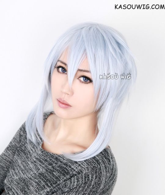 Sword Art Online II Asada Shino short layers light blue cosplay wig with long sides hair