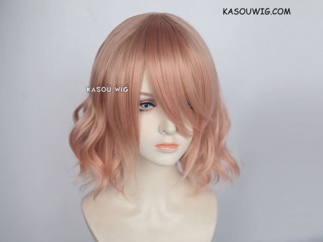 S-4 / SP20 peach pink loose beach waves lolita . harajuku wig with bangs .35cm .