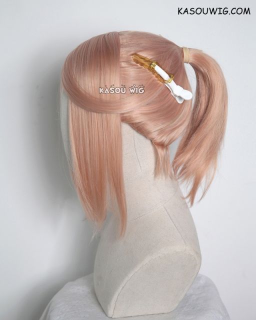 S-3 / SP20 peach pink ponytail base wig with long bangs.