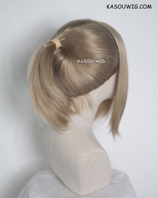 S-3 / KA016 tanned blonde ponytail base wig with long bangs.