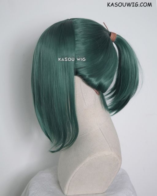 S-3 / KA065 dark olive green ponytail base wig with long bangs.