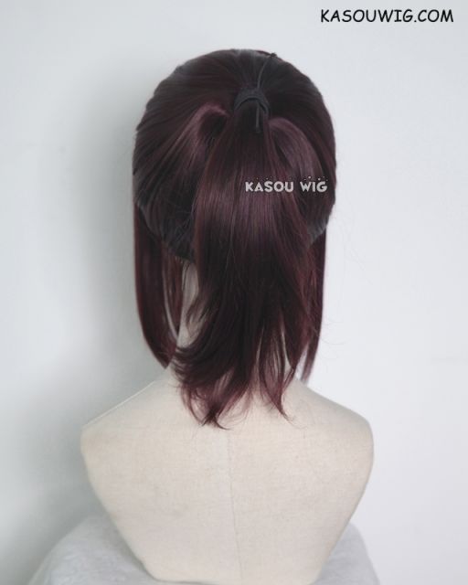 S-3 / KA058 dark reddish brown  ponytail base wig with long bangs.