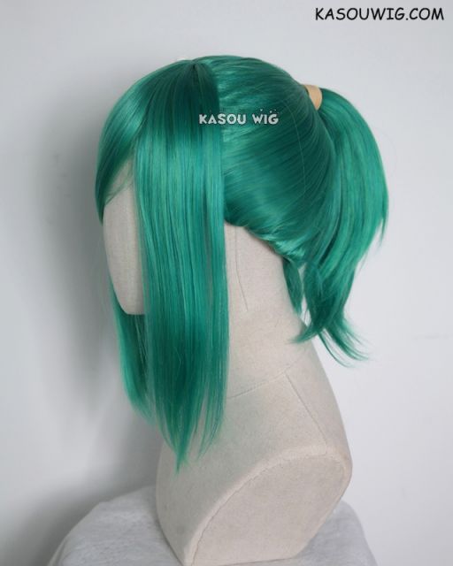 S-3 /  KA062 emerald green ponytail base wig with long bangs.