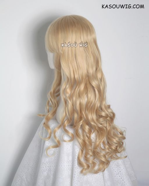 L-1 / KA011 Honey Butter blonde 75cm long curly wig . Hiperlon fiber