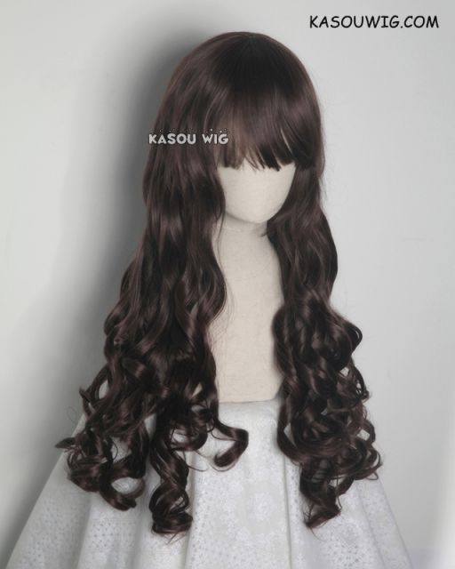 L-1 / KA030 deep brown 75cm long curly wig . Hiperlon fiber