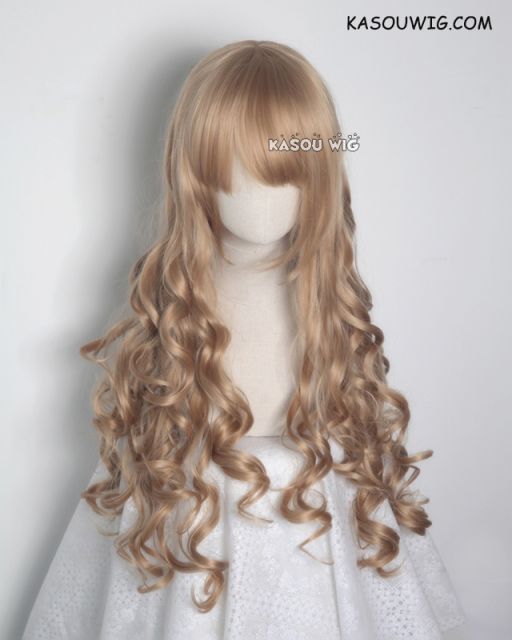 L-1 / KA017 dark natural blonde  75cm long curly wig . Hiperlon fiber