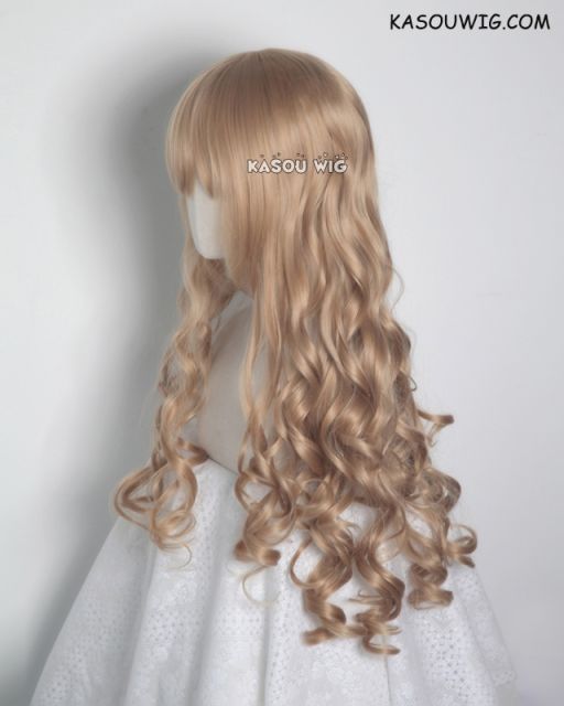 L-1 / KA017 dark natural blonde  75cm long curly wig . Hiperlon fiber