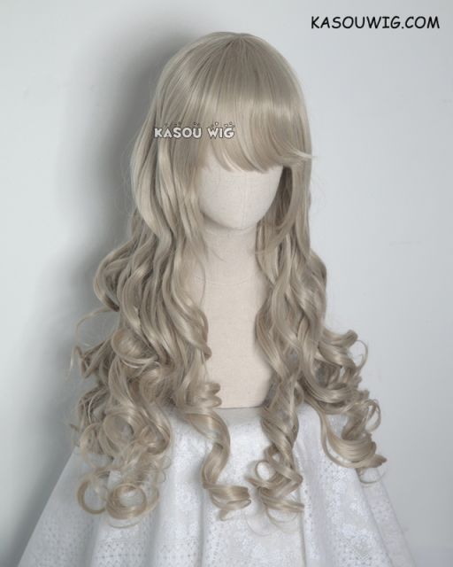 L-1 / SP02 sand blonde 75cm long curly wig .Tangle Resistant fiber