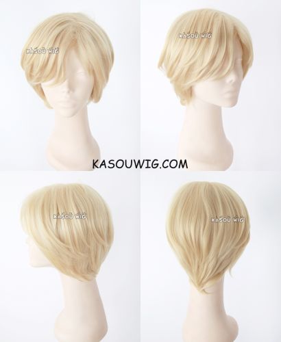 Sailor Moon Sailor Uranus Haruka Tenoh side parted pale sand blonde short curly cosplay wig