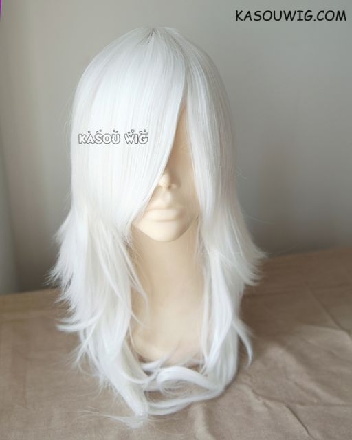 Lamento Rai 60cm long smooth white layered cosplay wig with long bangs